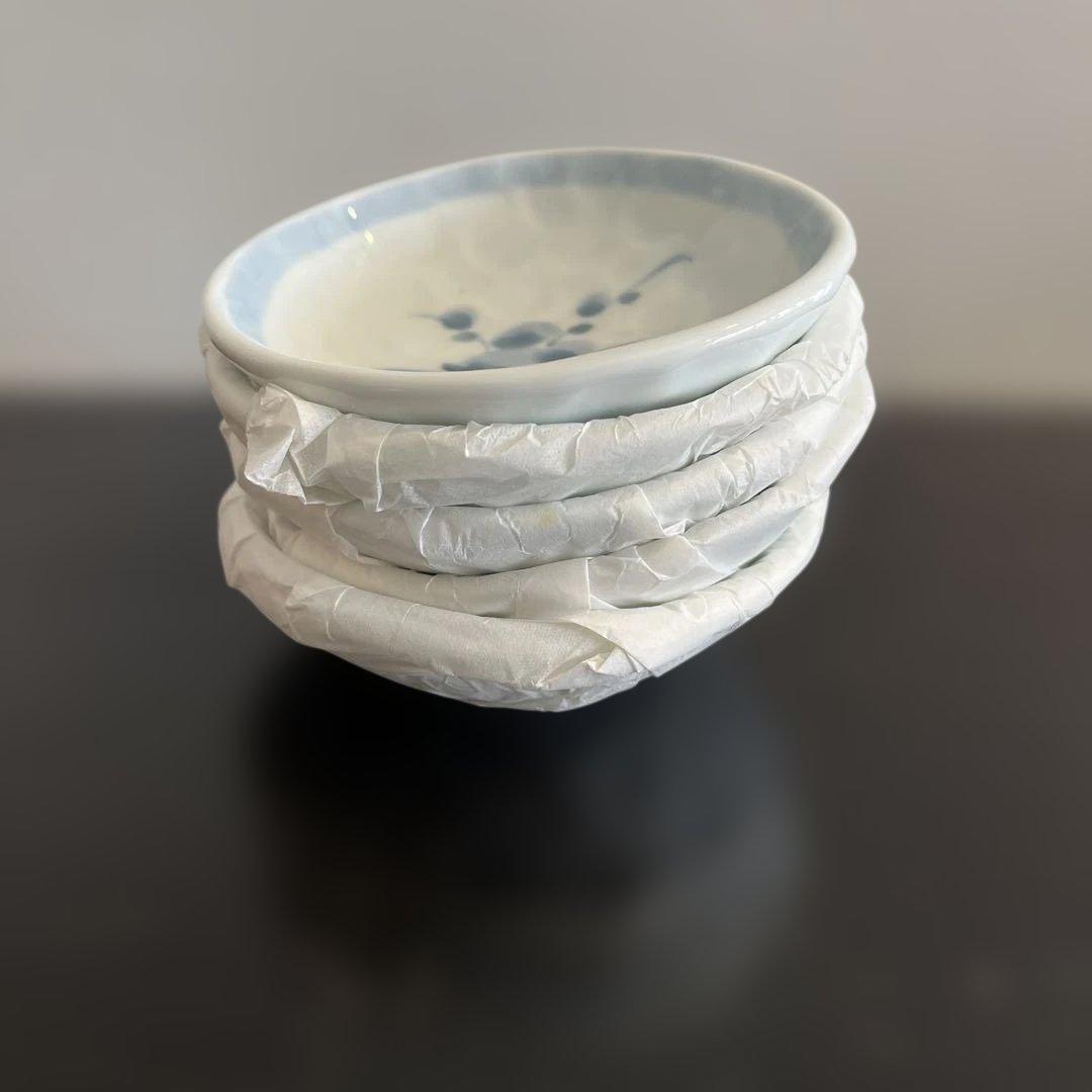 青木龍山　染付　小鉢　5枚セット　手捻り　共箱　送料無料