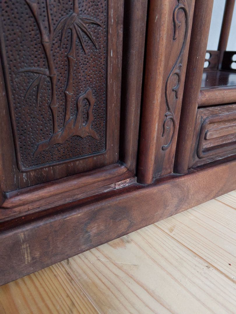 茶箪笥　天然木　茶棚　和室家具　彫刻　高級家具　ビンテージ　アンティーク