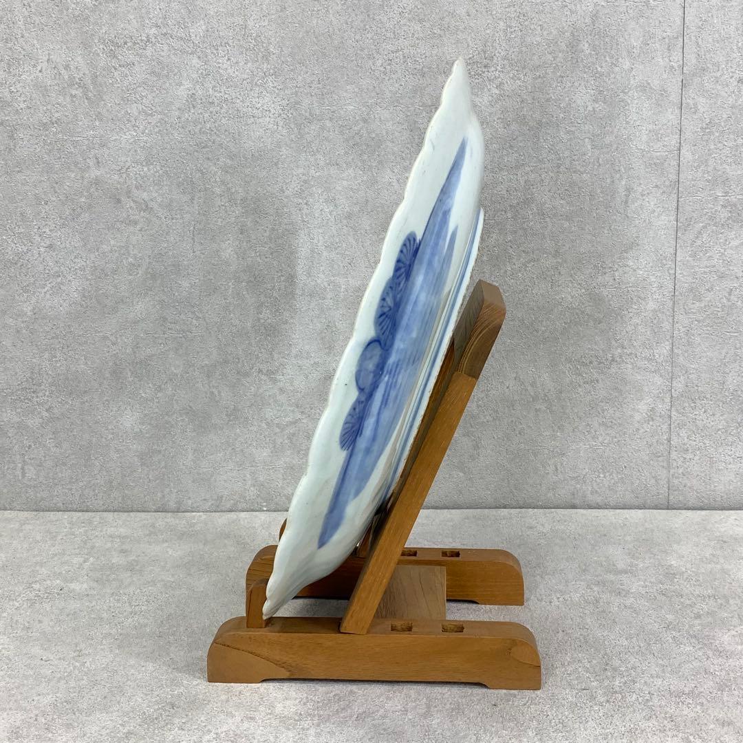 大皿 直径 42.2 cm !大皿 蝶々 花鳥 梅 染付 昭和レトロ 飾り皿②