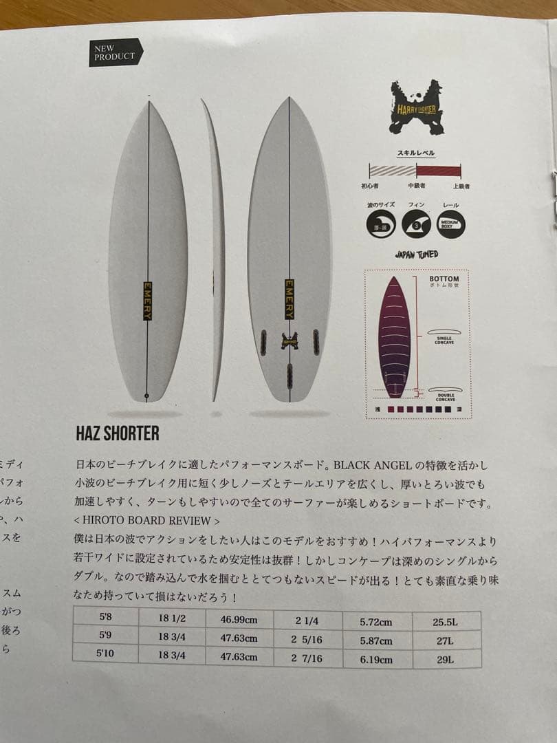 ユッケ　EMERY エメリーサーフボード ハズショーターモデル　5'8