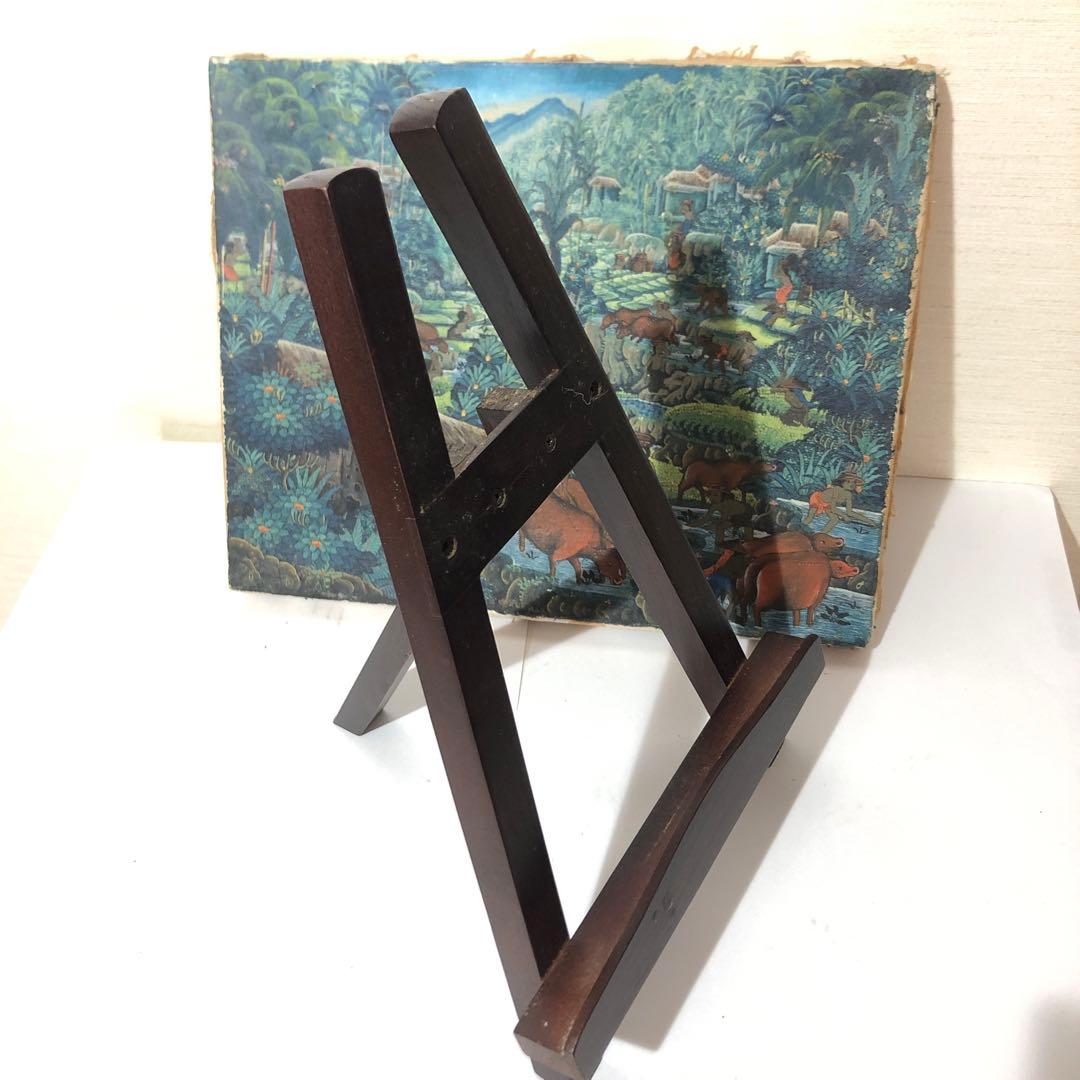 バリ島　油彩画　手描き　木製スタンド付き　一点物アート　アジアンインテリア