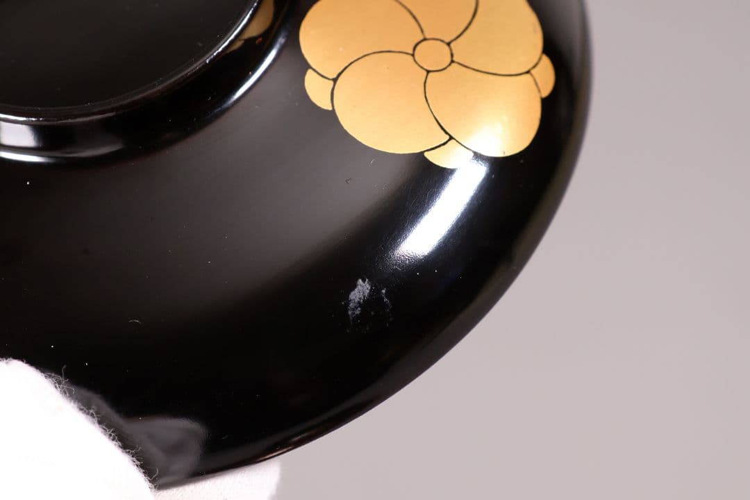 漆芸 木製漆器 捻り梅 金蒔絵 黒塗 御椀 二客 茶懐石道具【MA774】