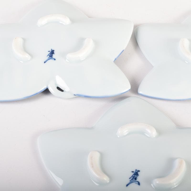 有田焼　富右衛門　色絵金彩　流水絵　葉形皿揃　三客　共布共箱　C7895