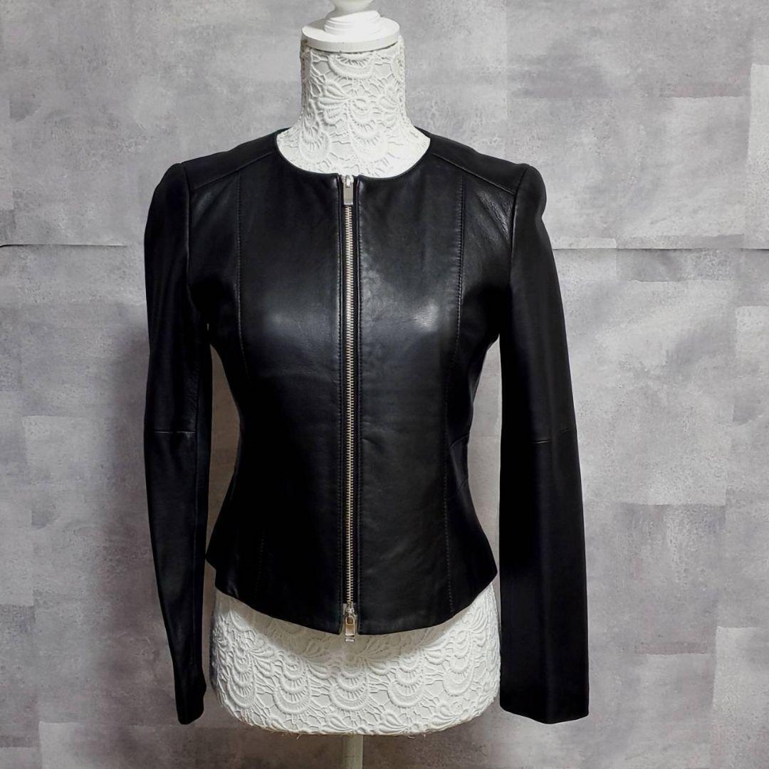 極美品 タグ付 M アナイ ノーカラー シープ レザージャケット 黒 ANAYI