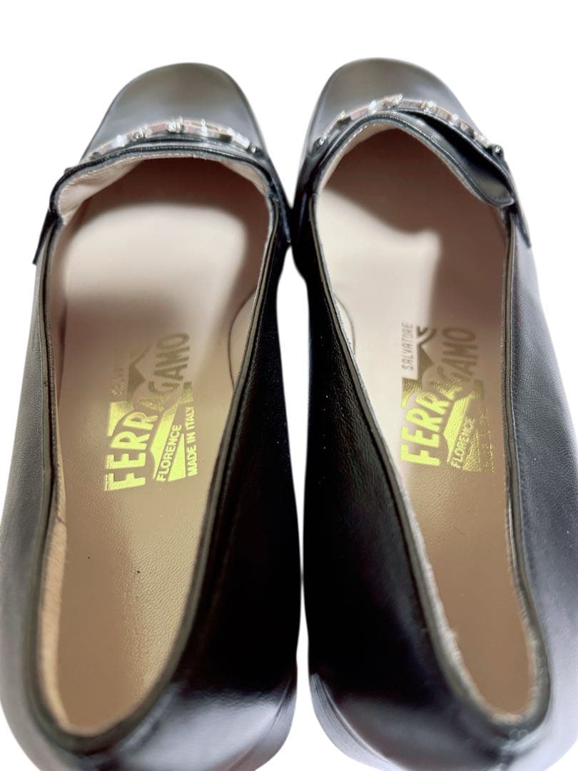 フェラガモ ガンチーニ ローファー 6.5D 23.5〜24cm 黒×シルバー