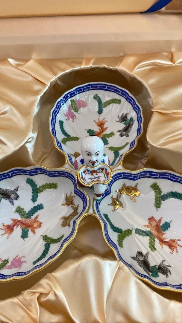 HERENDヘレンド 30cm ポワッソン 3パートレリッシュトレイ マンダリン