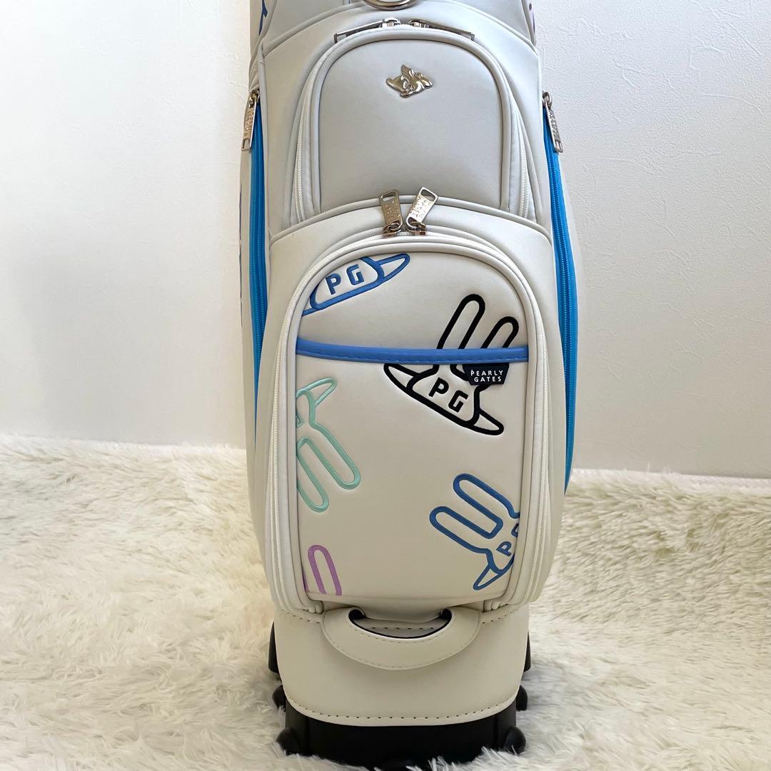 未使用 パーリーゲイツ キャスター付 キャディーバッグ 9型 専用ポーチ 白×青