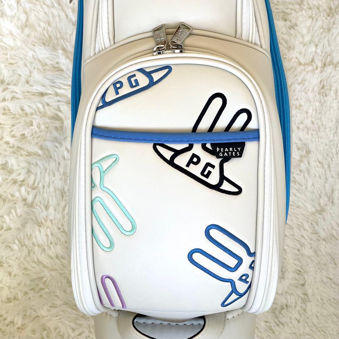 未使用 パーリーゲイツ キャスター付 キャディーバッグ 9型 専用ポーチ 白×青