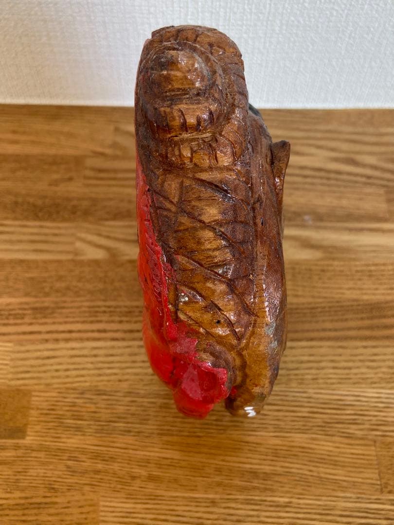 古道具坂田取扱 木彫 熊と赤面 二面像 祭祀仏具 古作