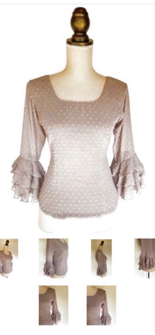 フラメンコ衣装　トップス　ブラウス　 ライトグレー　立体水玉　Lサイズ