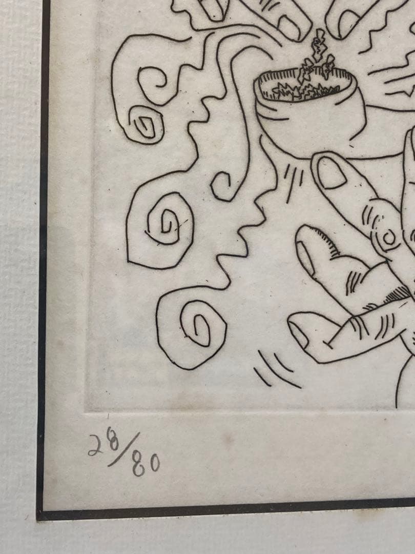 【超希少品】 キースヘリング アート 絵 絵画 レア 1点物 現状品 額縁付き