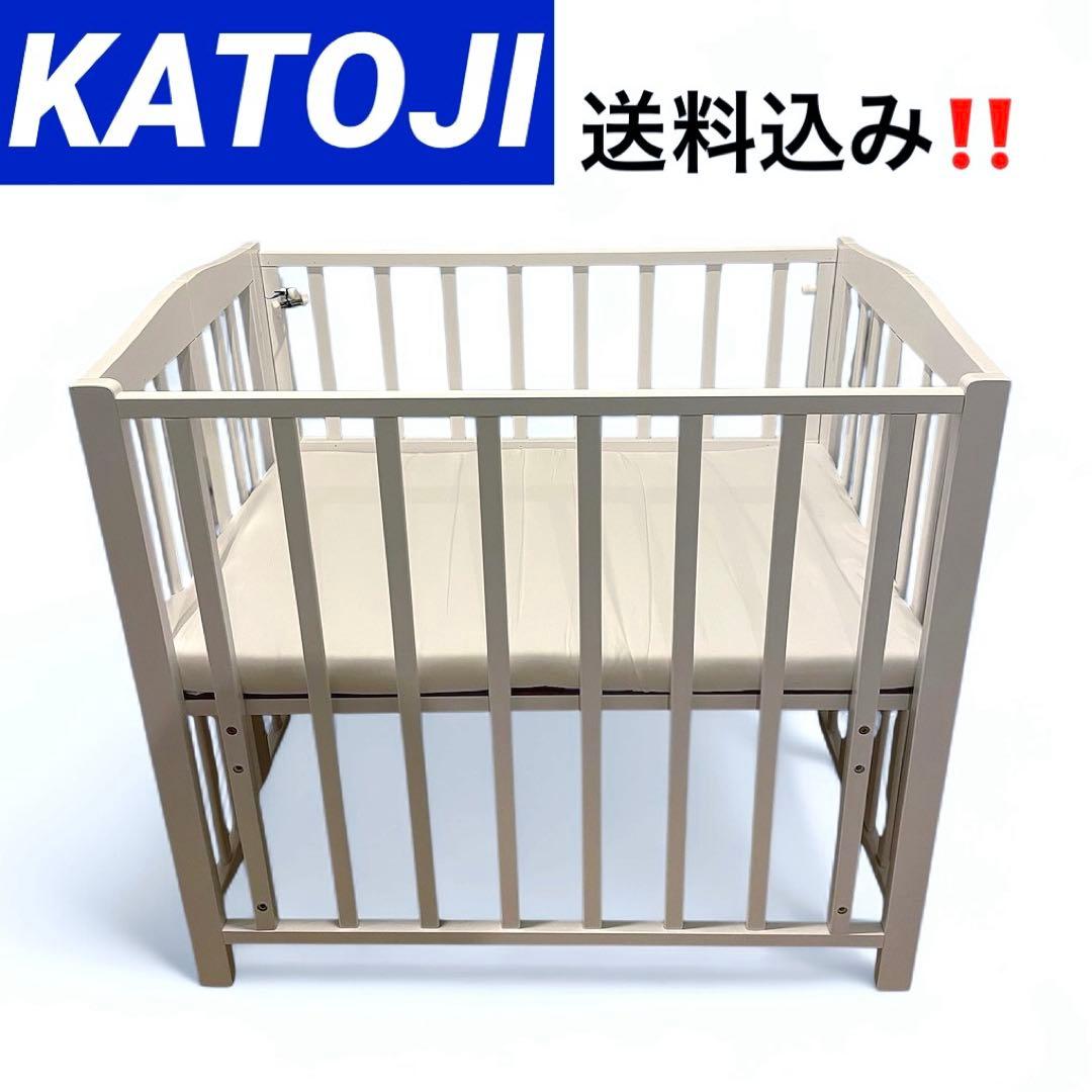 【送料込み】KATOJI カトージ　ベビーベッド　白　ホワイト　マットレス付き