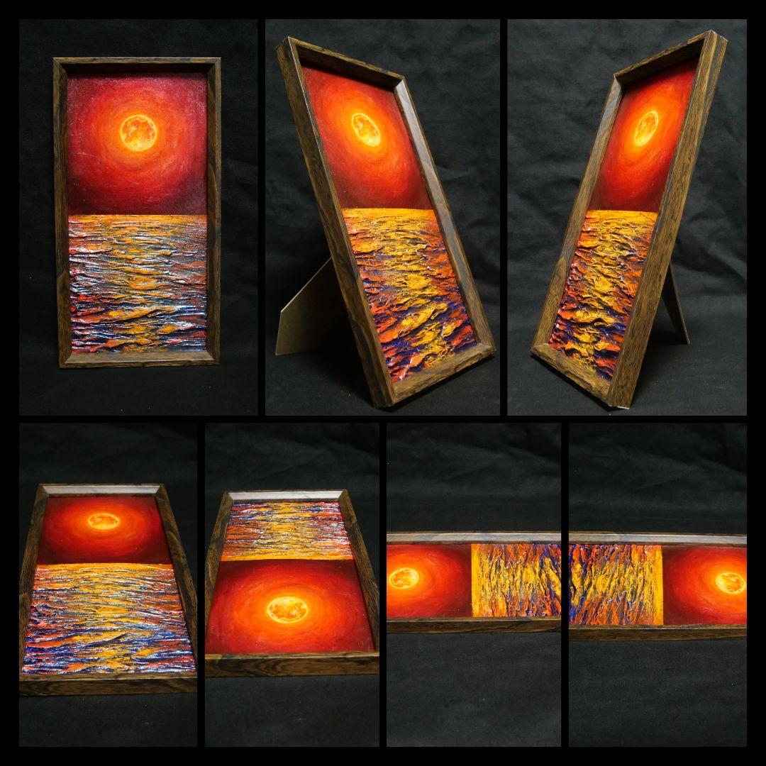 油絵 油彩 油彩画 絵 絵画 長方形ミニ絵画【オレンジ色の満月】