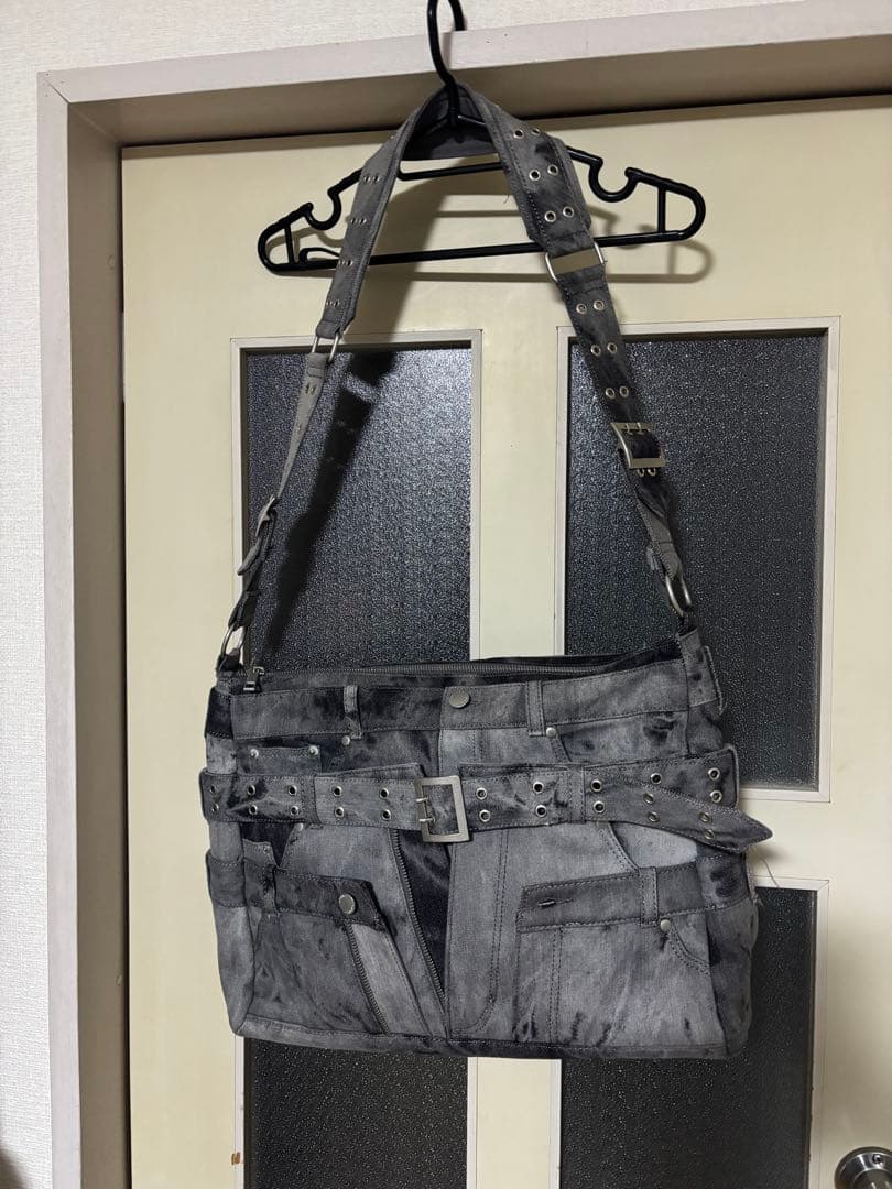 【GRANCY】クレイジーレイヤードデニムパンツデザインショルダーバッグ グレー