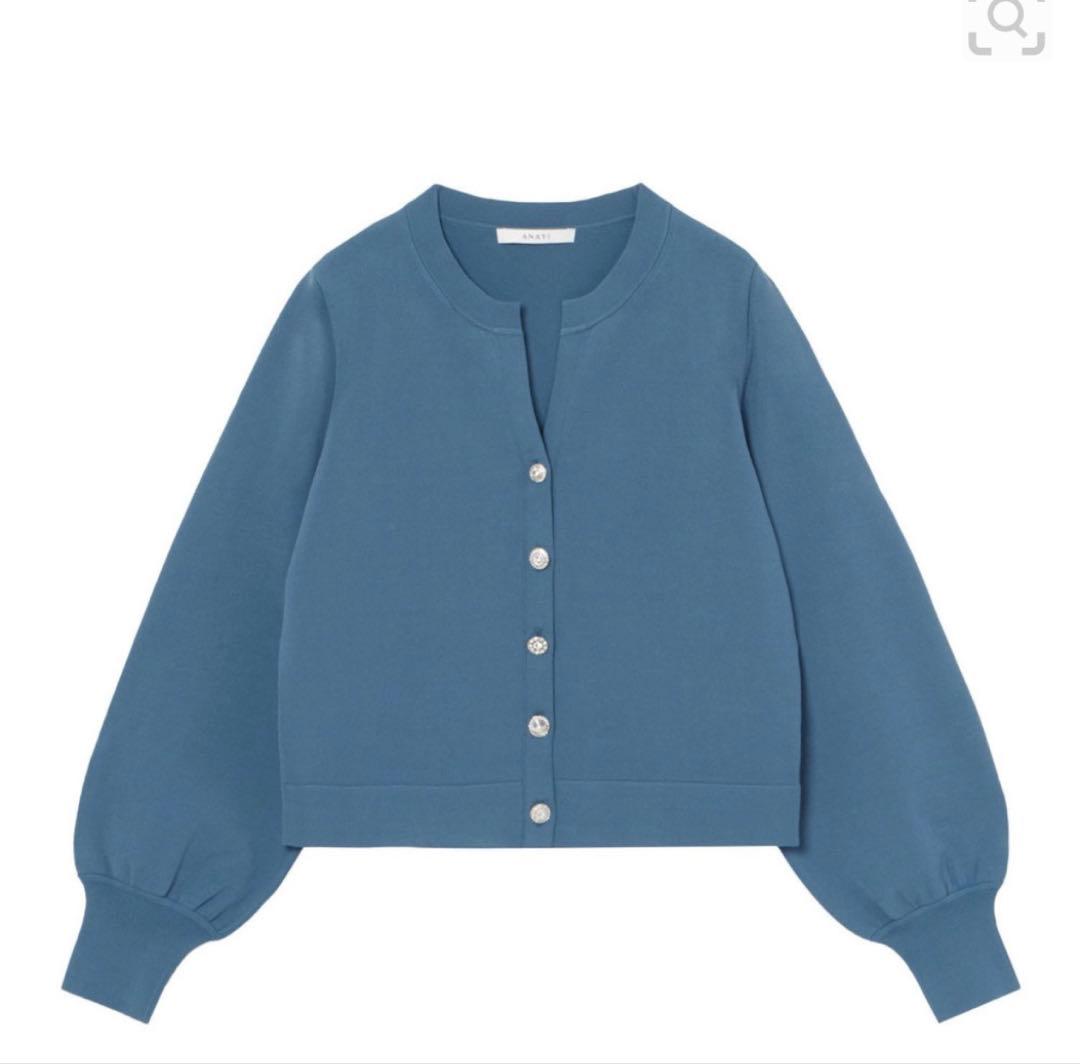 アナイ(ANAYI) ブルー ボタン付き カーディガン