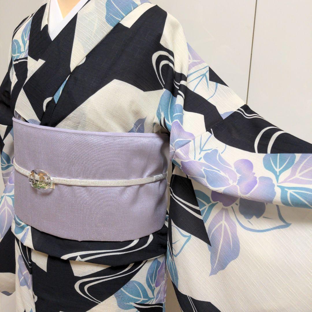 太陽様　確認用！浴衣 黒白幾何学模様 薄紫　ゆかた　Mサイズ