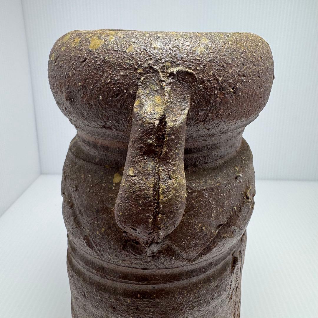 新品 越前焼 陶器 持ち手付き 花入 花瓶 花生 花器 伝統工芸 美術品 共箱