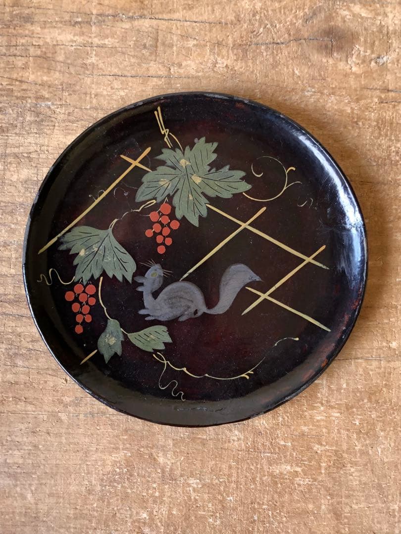 葡萄栗鼠　浄法寺塗　会津塗　木皿　銘々皿　古民藝