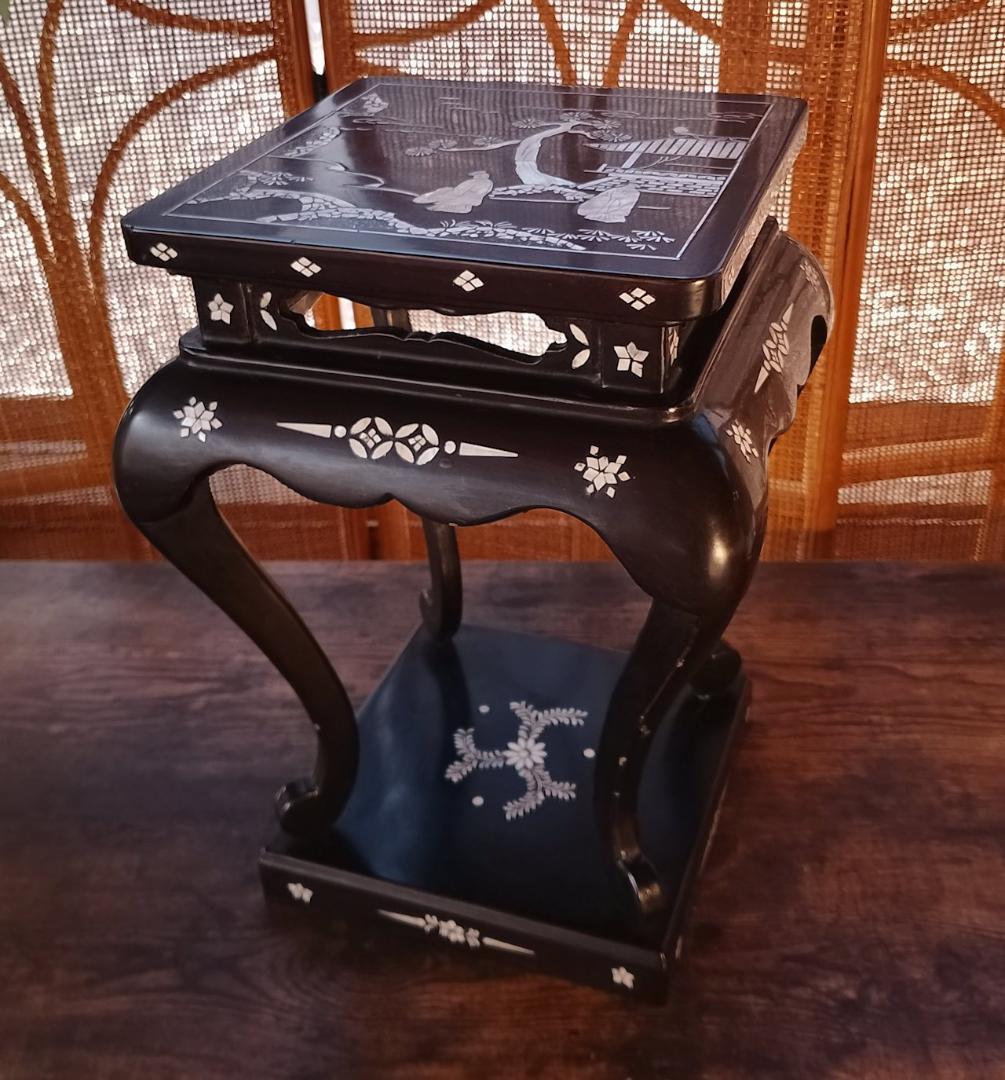 螺鈿人物風景文 卓上花台　昭和期 和工芸 飾り台