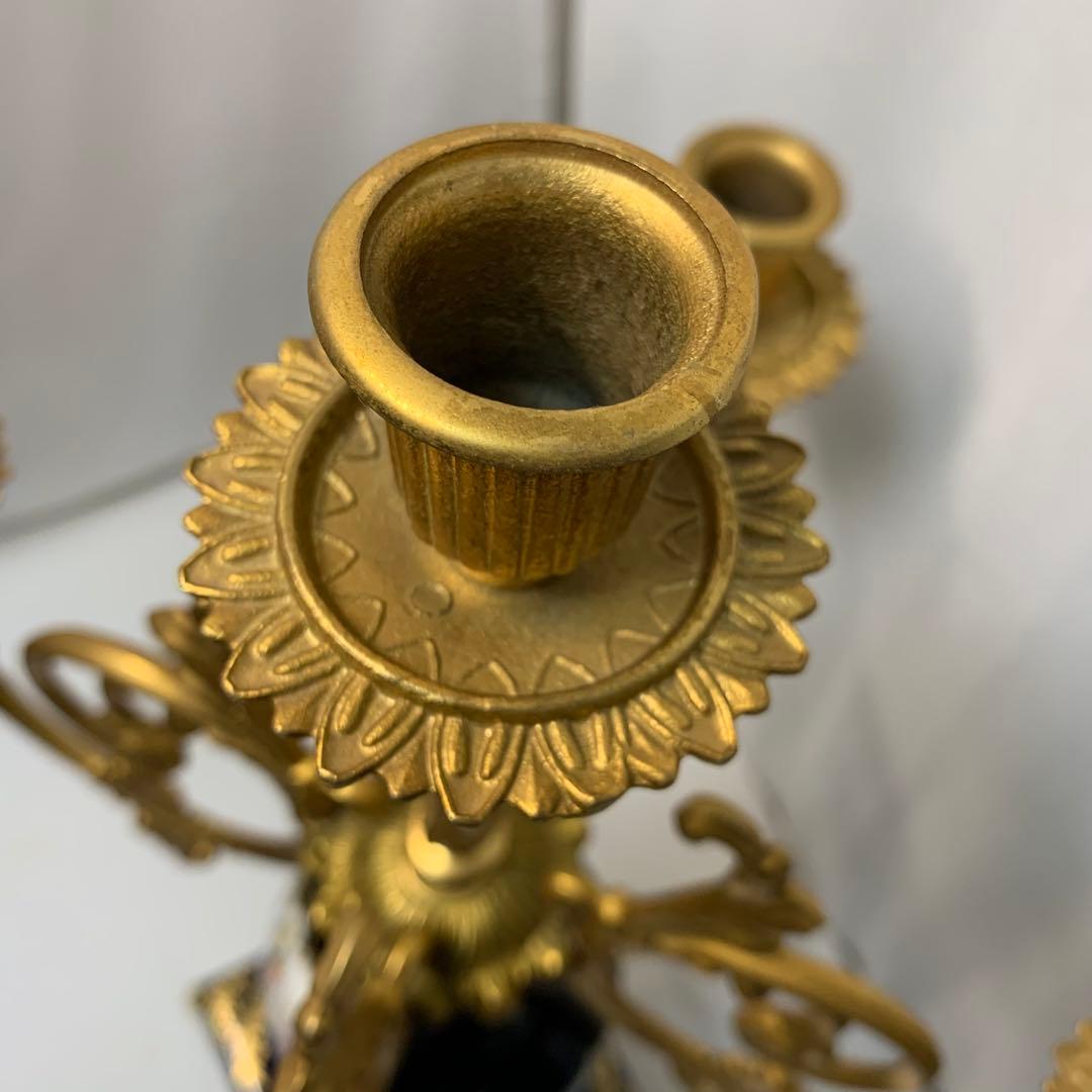 ヴィンテージ伊製コバルトブルー磁器5灯キャンドルスタンドロマンティック調美品豪華