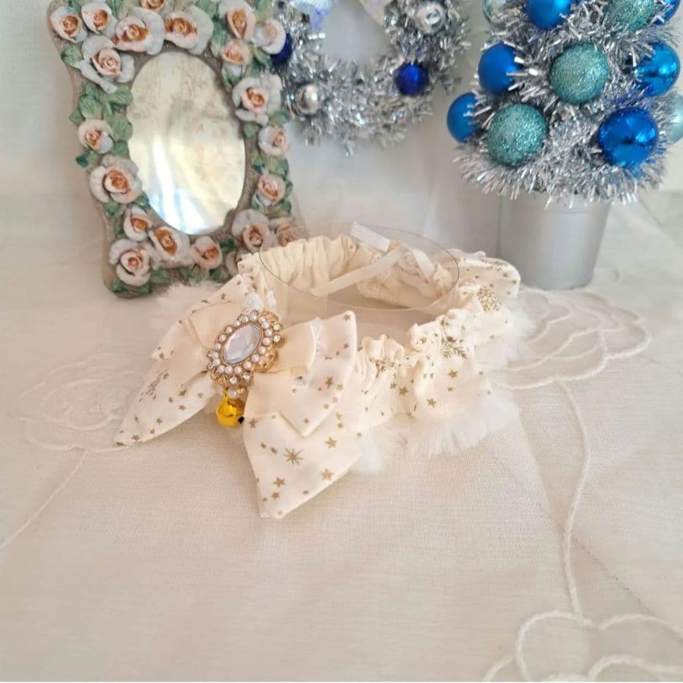 satopi、幅広シュシュ、スノーフレーク(ホワイト)わんちゃん猫ちゃん用