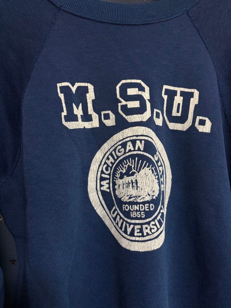 g*i様 60s ヴィンテージ カレッジスウェット M.S.U. ネイビー 染み