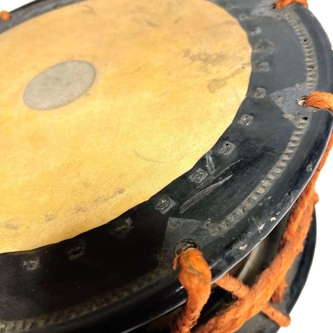 【蒔絵・金彩】締め太鼓　和太鼓 34.5cm×16cm 扇絵柄　扇子　打楽器