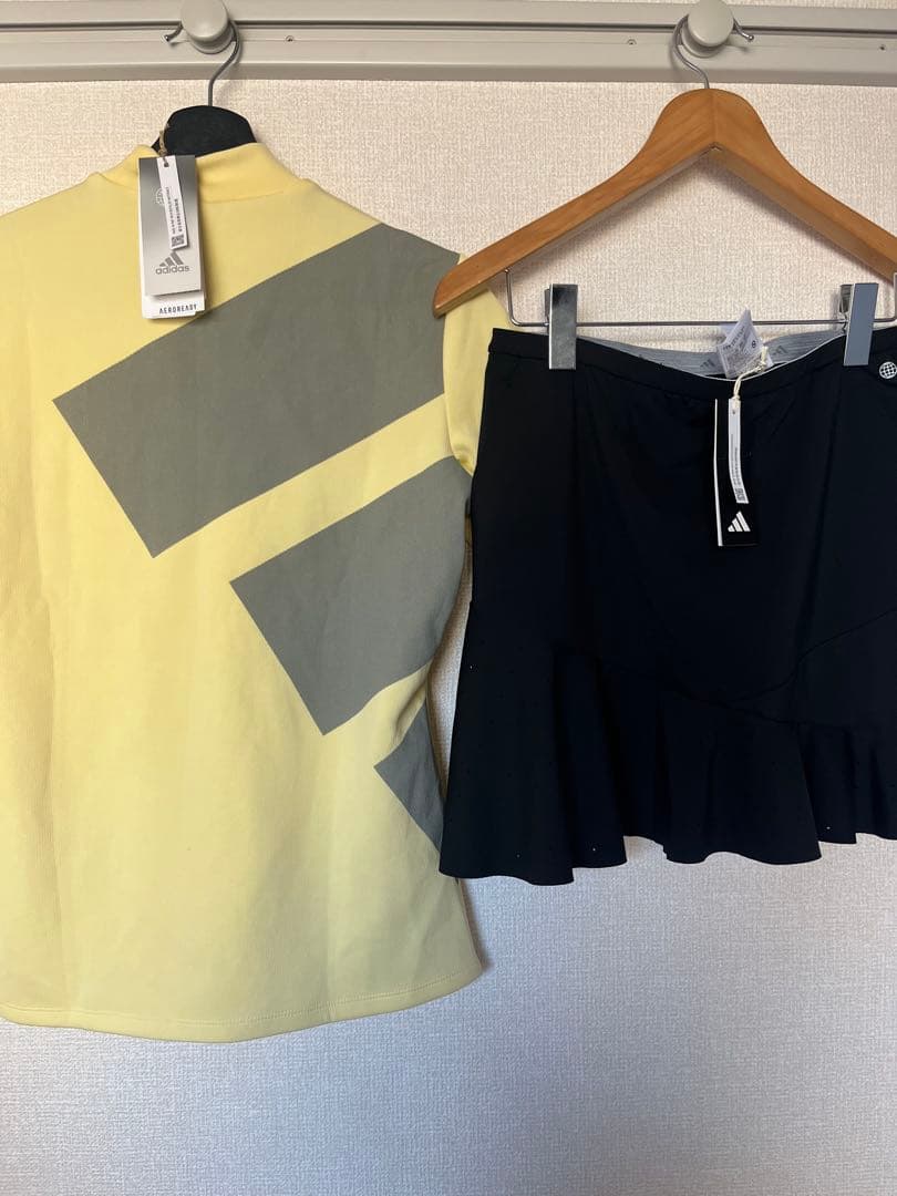 新品　adidas ゴルフ　モックネック　イエロー　スカート　セットアップ　L