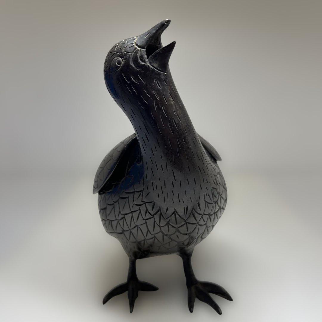 古銅　ウズラ香炉　木箱付　1345g/高さ約21㎝　東Y7-0626⭐︎2Fトカエ