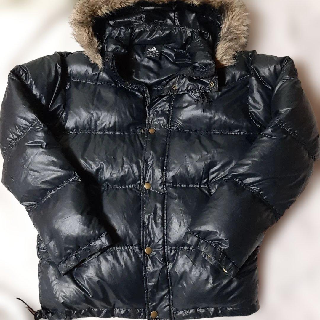 人気ブラック◆adidas　 ダウンジャケット ファー付き◆Y2K◆アディダス