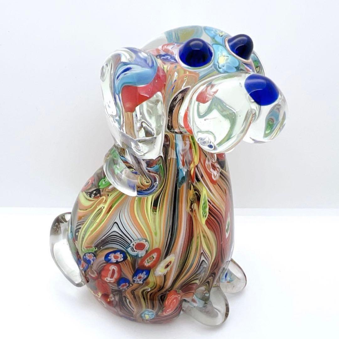 【希少】ヴェネチアンガラス ミルフィオリ 犬 置物 ムラーノガラス オブジェ