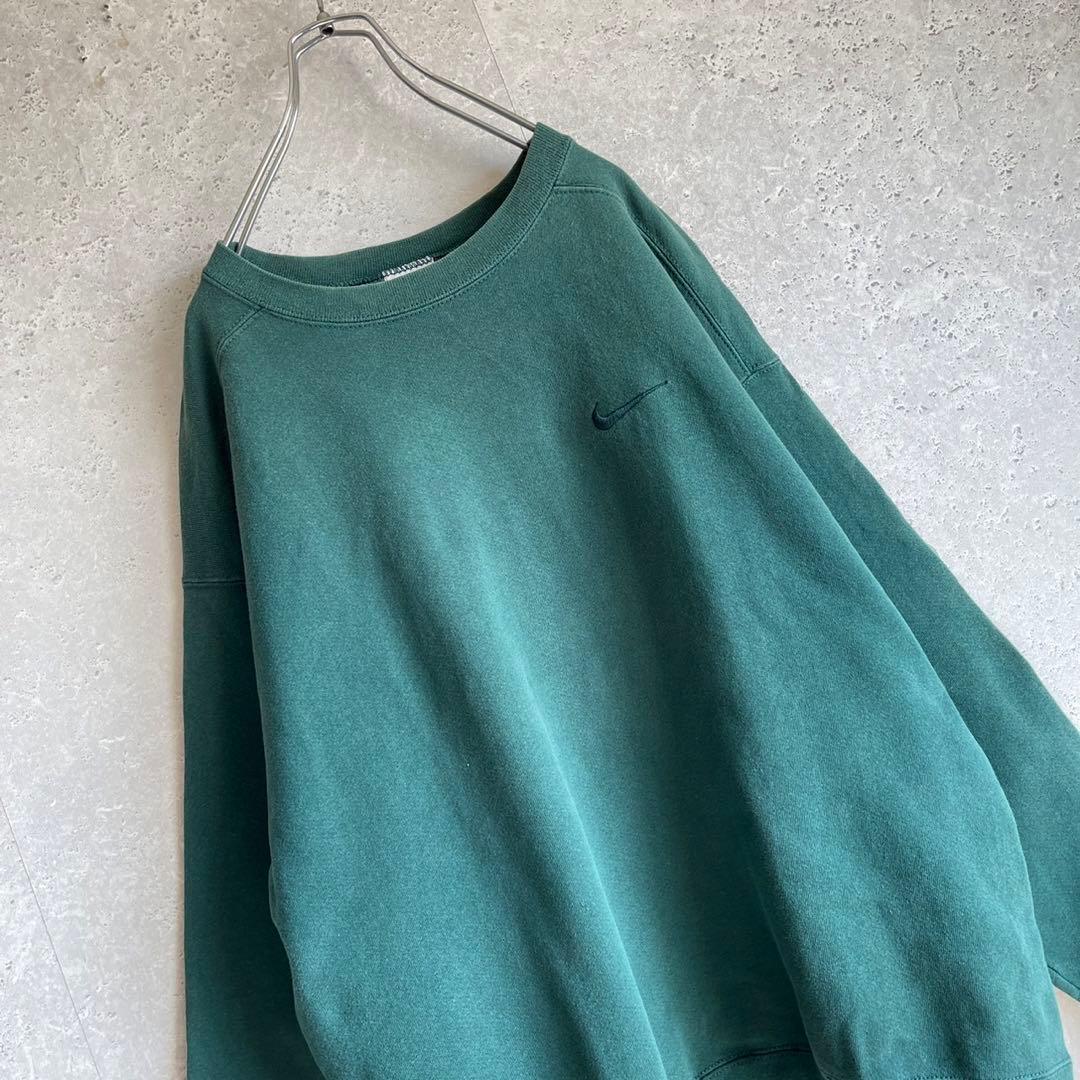 NIKE 銀タグ 90s アメリカ製 スウェット 刺繍ロゴ 1番人気 カーキ 緑