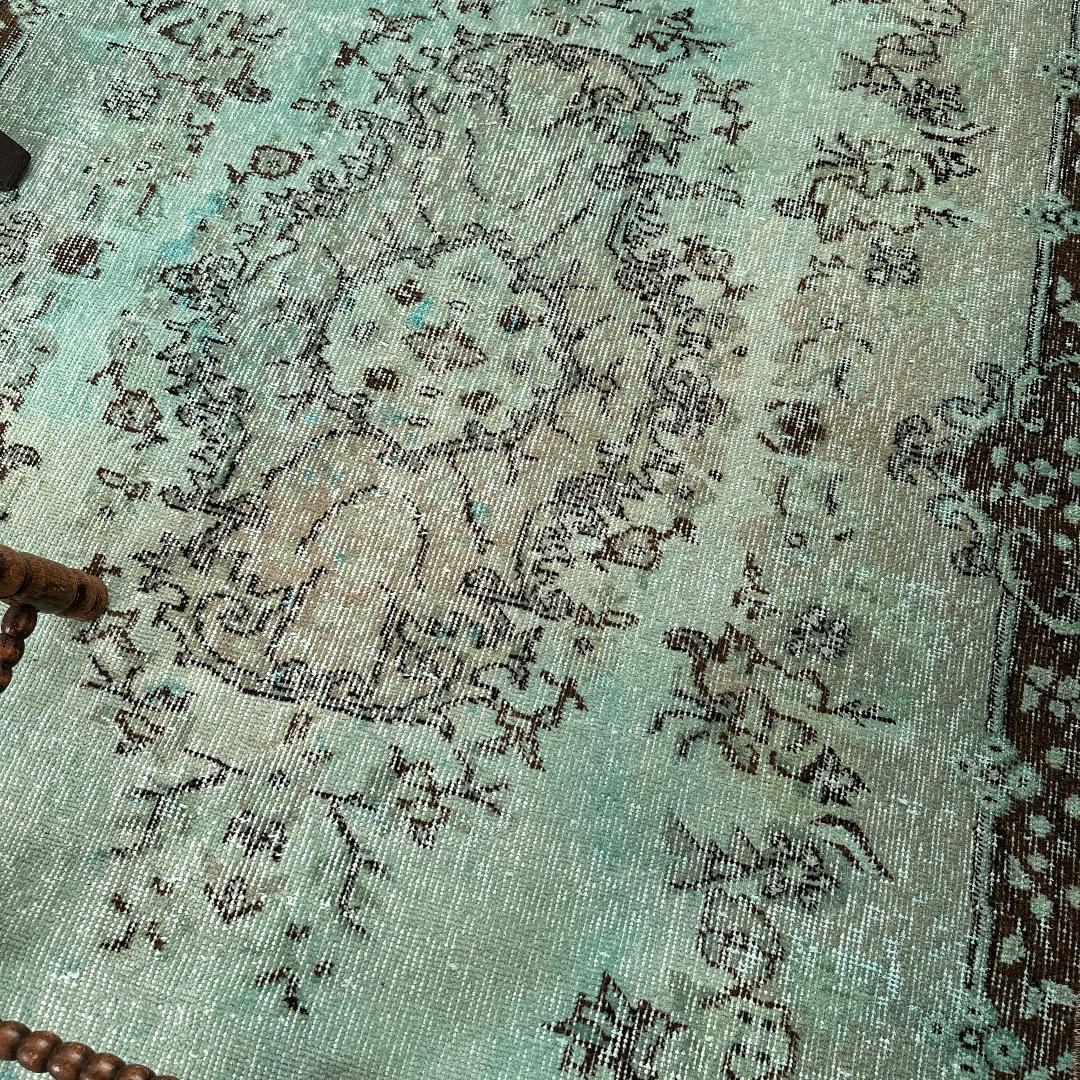 トルコ ヴィンテージラグ A105 定番柄 ターコイズブルー オーバーダイ