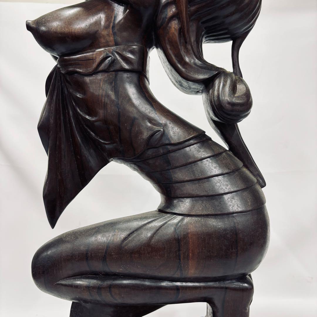 午年　木彫り 彫刻 置物 馬 女性像 セット 約60cm アンティーク オブジェ