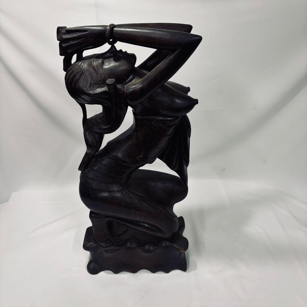 午年　木彫り 彫刻 置物 馬 女性像 セット 約60cm アンティーク オブジェ