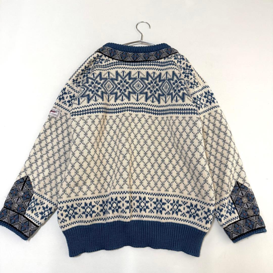 【ダーレ オブ ノルウェイ】ノルディックカーディガン（XL）ブルー　シルバー金具