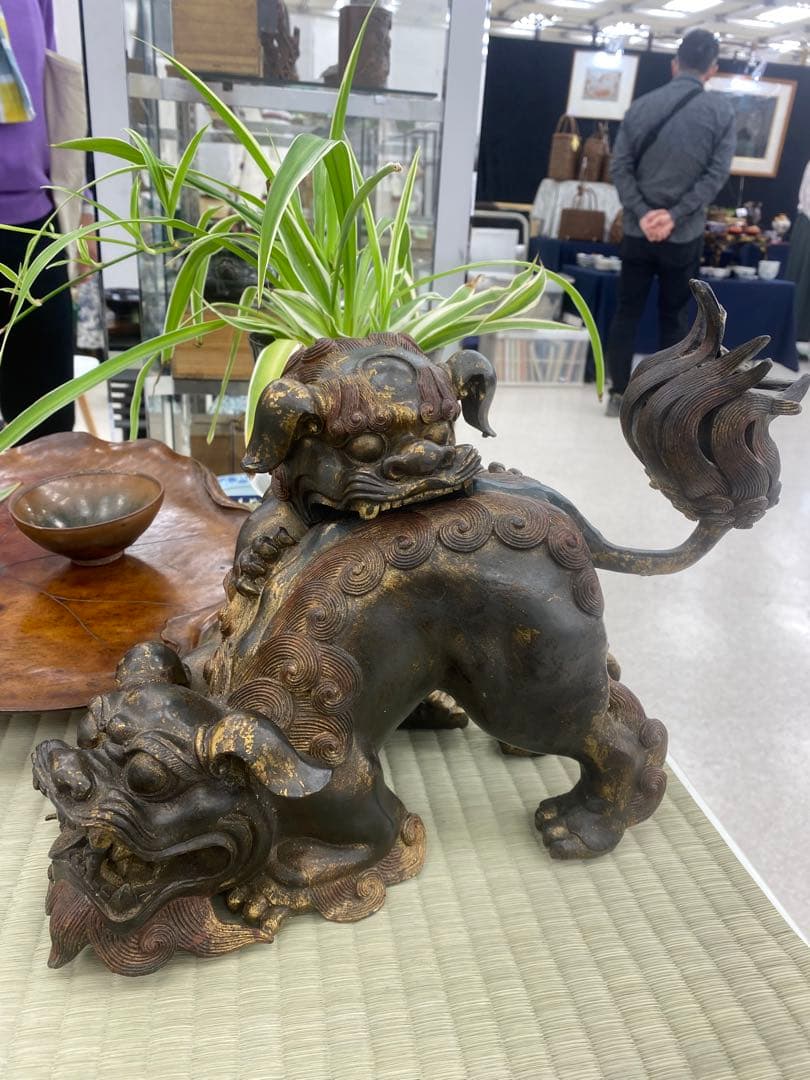 鍍金古銅獅子香爐　美術品　骨董品　金属製　工芸品　香炉