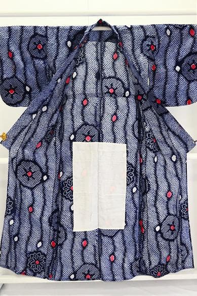 ★専用★未使用品 浴衣 有松絞り バチ衿 紺 花文 身丈156cm お洒落 夏