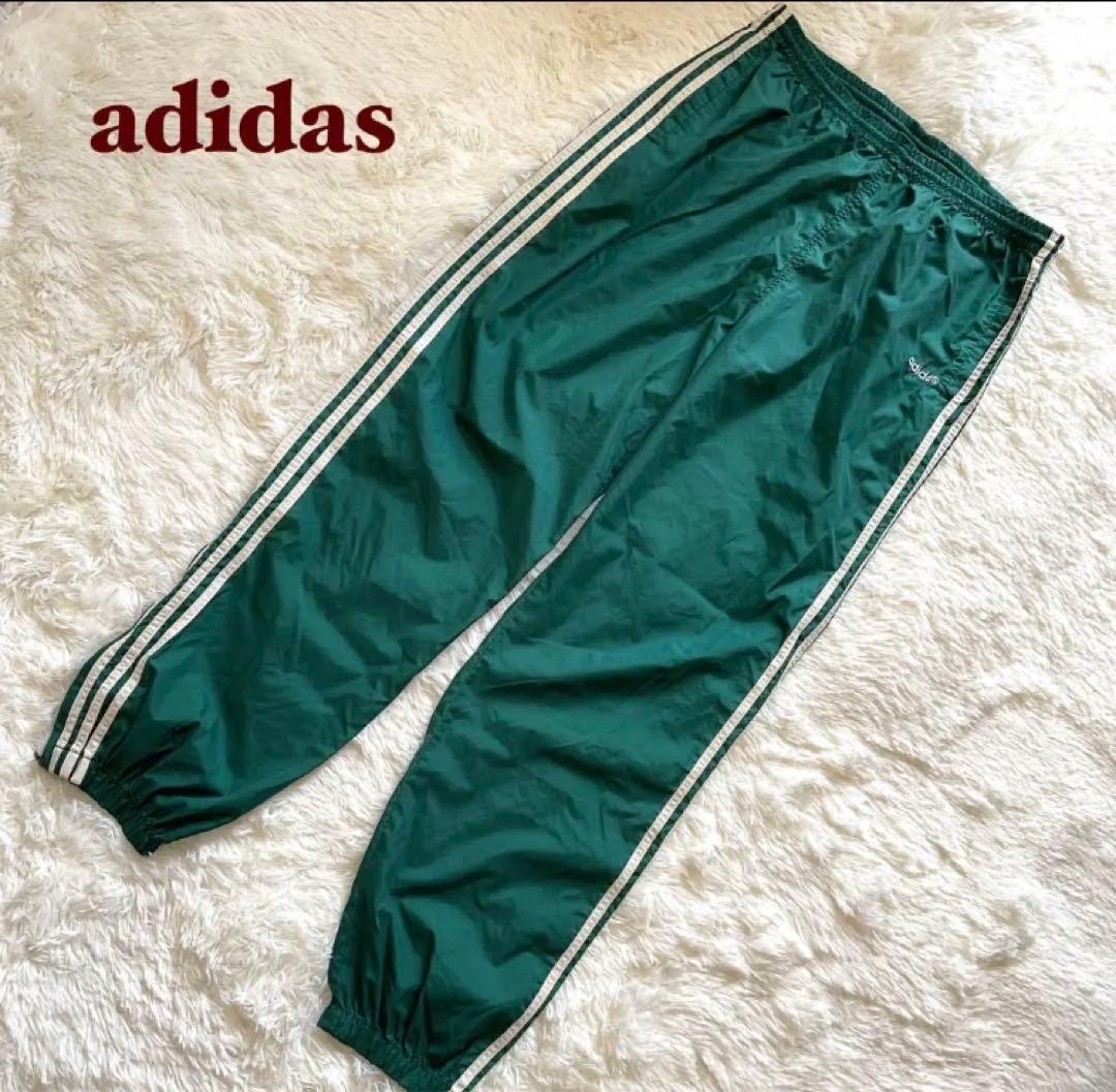 90's✨ adidas ナイロンパンツ　3本ライン　グリーン　希少　ワイド