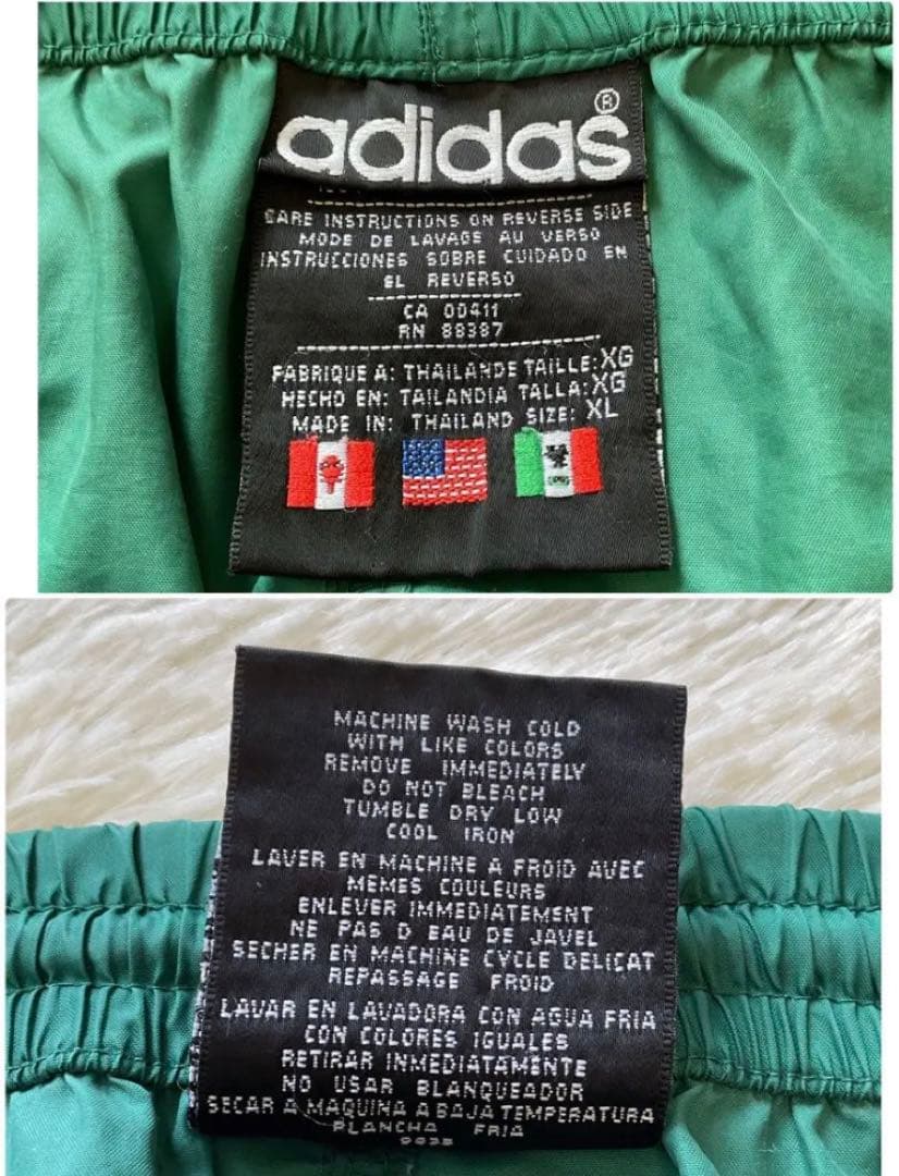 90's✨ adidas ナイロンパンツ　3本ライン　グリーン　希少　ワイド