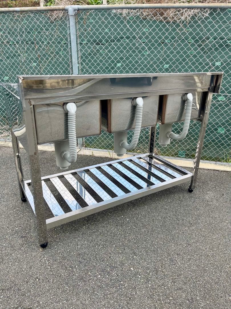 未使用 ステンレス3槽シンク 流し台 1200×600×800