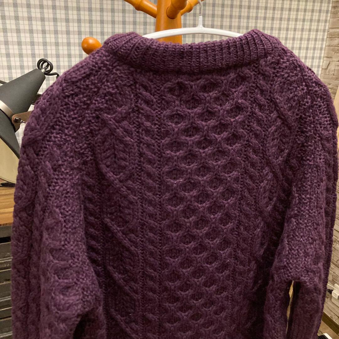 ペレグリン アランケーブルクルーネックニット パープルケーブルニット　イギリス製