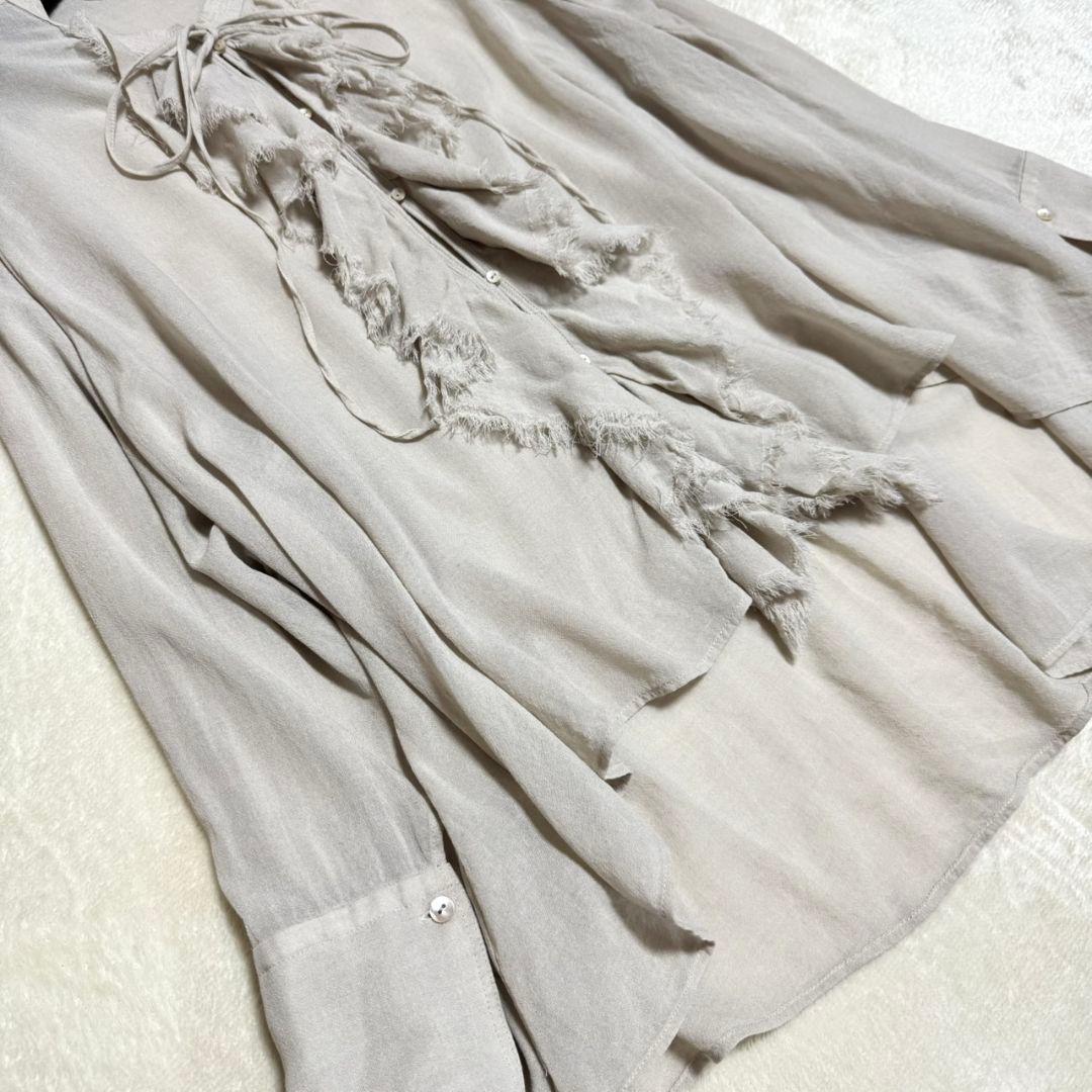 美品 カレンソロジー ウールミックスボイルフリルブラウス オフホワイト