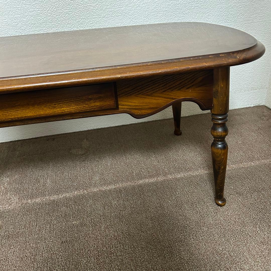 カリモク　木製 ブラウン 文机 引き出し付き　アンティーク