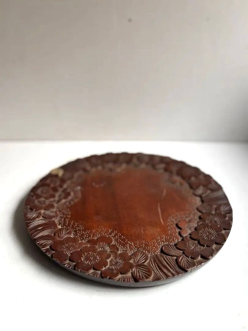 754 ヴィンテージ 軽井沢彫 桜彫 丸盆 大阪屋家具店 金継ぎ 民芸 工芸