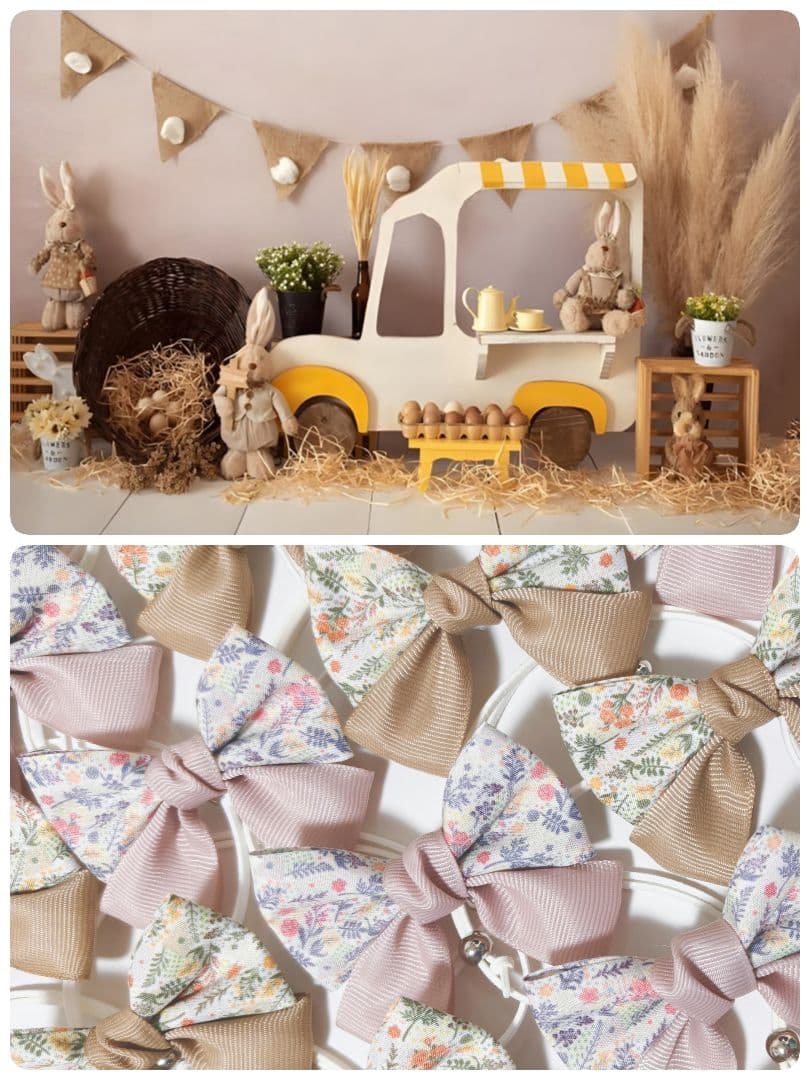 秋色花柄リボン90個　くすみカラー　業務用トリミングチョーカー　ピンク、ベージュ