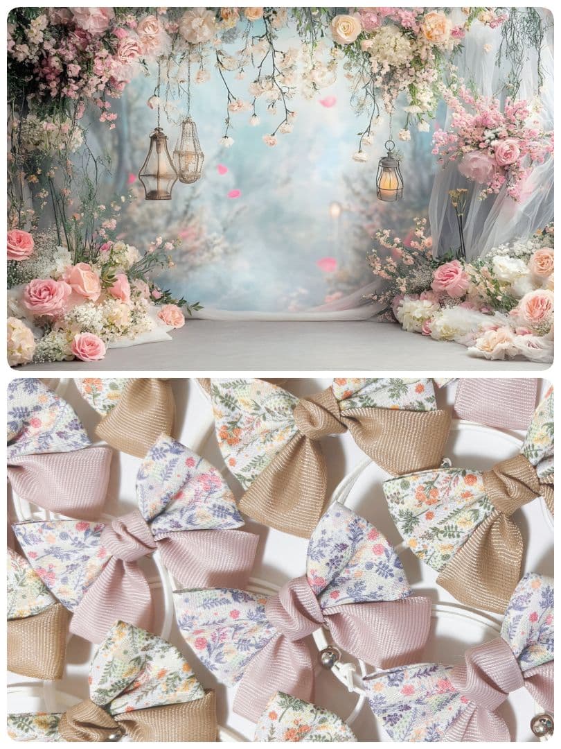 秋色花柄リボン90個　くすみカラー　業務用トリミングチョーカー　ピンク、ベージュ