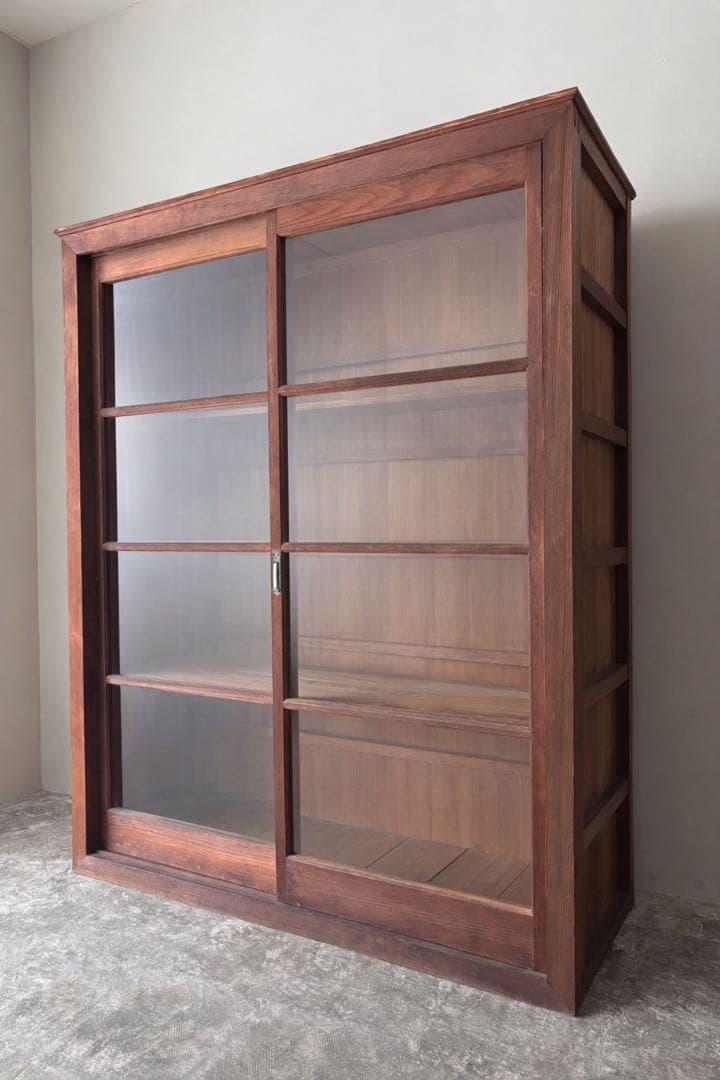 古い水屋　食器棚　ガラス棚　本棚　ガラスケース ショーケース　什器　天然木 2