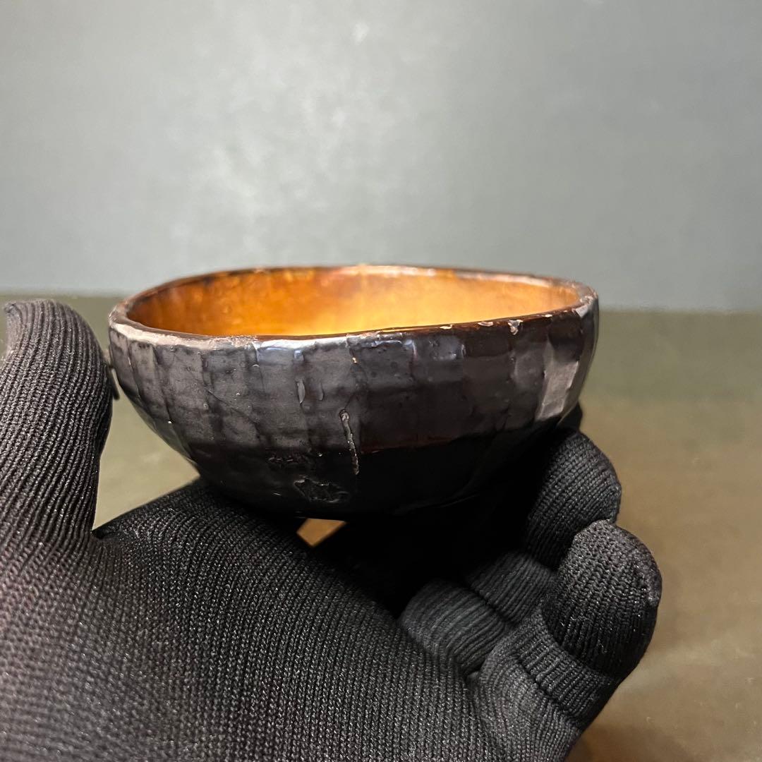 江戸期 木製 金蒔絵 笹丸紋 道中盃◎提げ環付 刳貫き 時代漆器◎古美術庵々