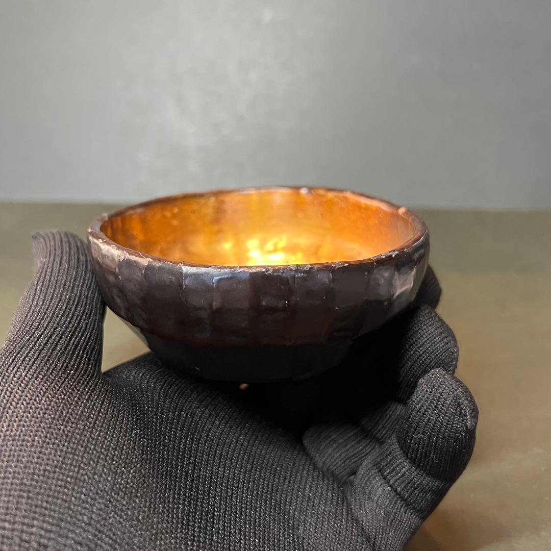 江戸期 木製 金蒔絵 笹丸紋 道中盃◎提げ環付 刳貫き 時代漆器◎古美術庵々